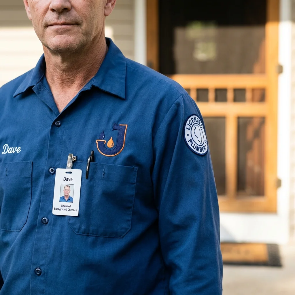 Licensed plumber showing ID badge in Sanford, FL