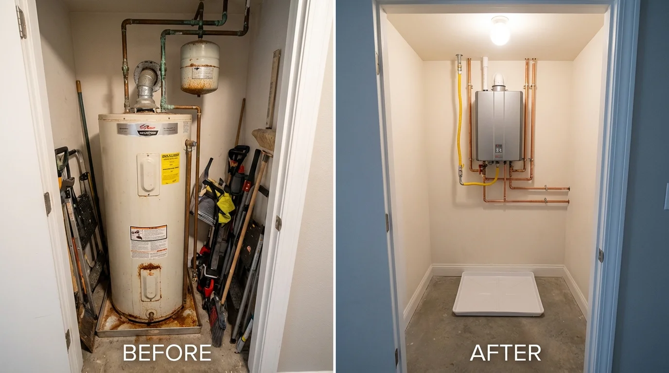 Tank water heater versus wall-mounted tankless unit comparison for Sanford, FL homeowners