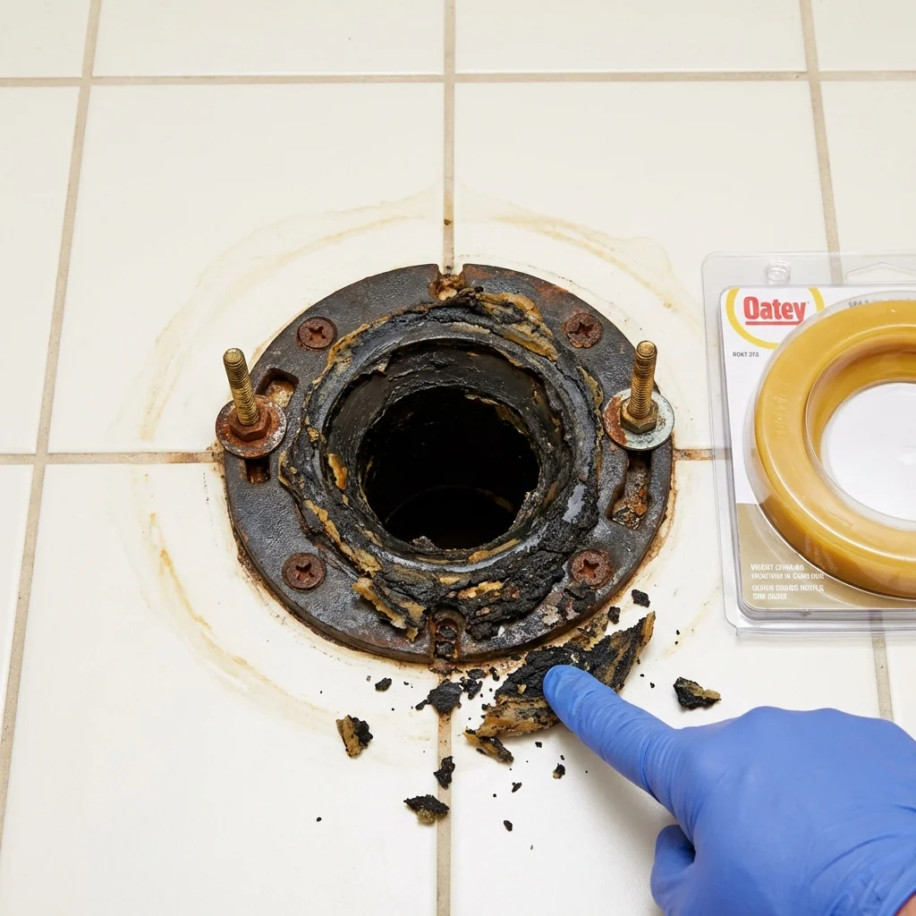 Failed wax ring showing water seepage at the base of a toilet in a Sanford, FL home
