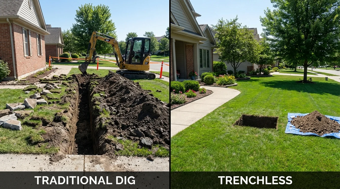 Trenchless sewer repair with minimal yard damage versus traditional excavation in Sanford, FL
